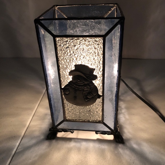 Christmas Snowman Blue Clear Glass Metal Table Lamp Night Light Electric - Picture 9 of 11